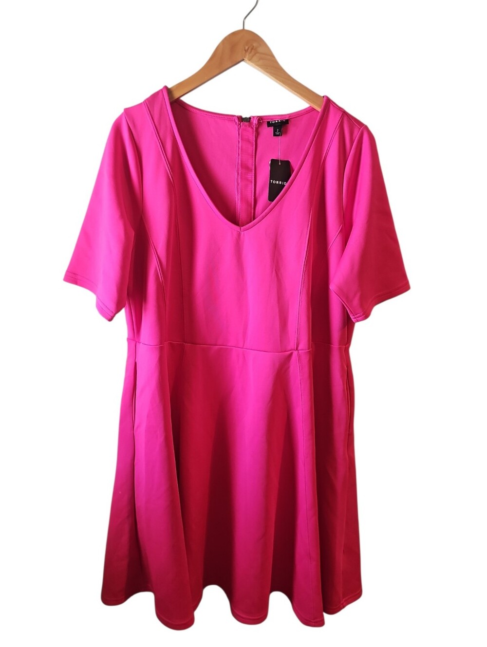 Torrid 2 Bright Hot Pink Fit-and-Flare Mini Scuba Fit N Flare Dress 2X New $80 - Picture 5 of 9